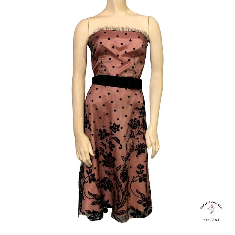 Corey Lynn Calter Pink Black Strapless Illusion Dress Size 4 Floral Lace